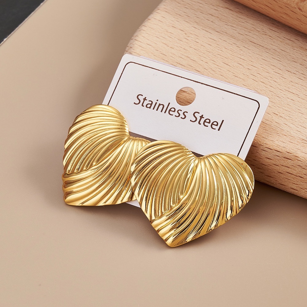 Gold Heart Textured Stainless Steel Earrings